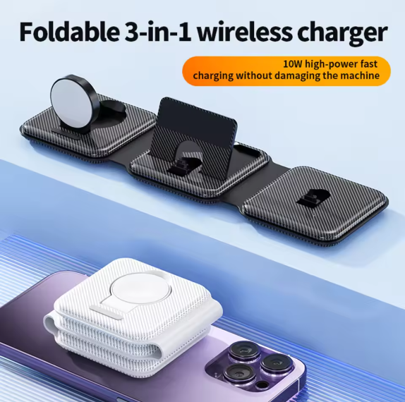3-in-1 Foldable Magnetic Wireless Charging Station – Fast Charging & Travel-Friendly