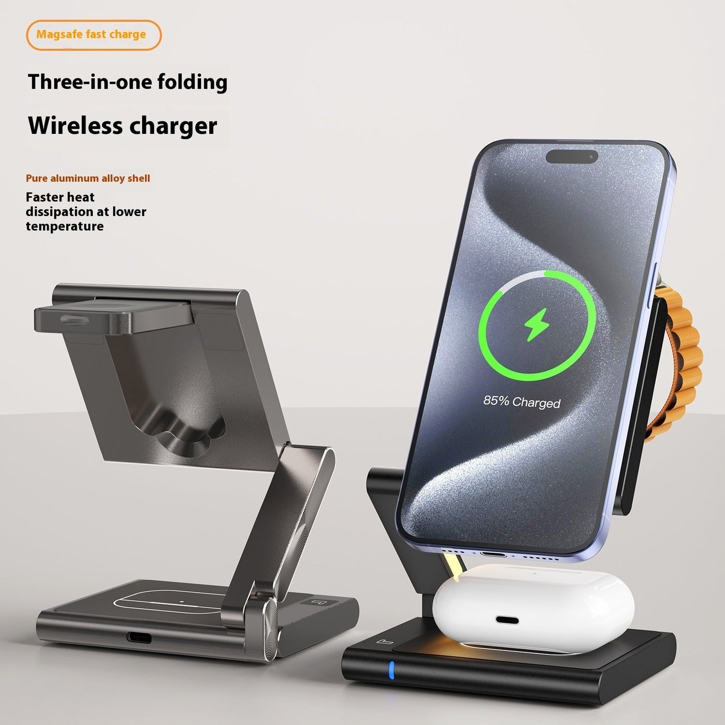 Folding Mobile Phone Headset Watch Three-in-One Wireless Charger